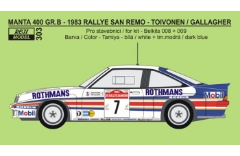 Decal – Opel Manta 400 Gr.B - 1983 Rallye San Remo - Toivonen / Gallagher